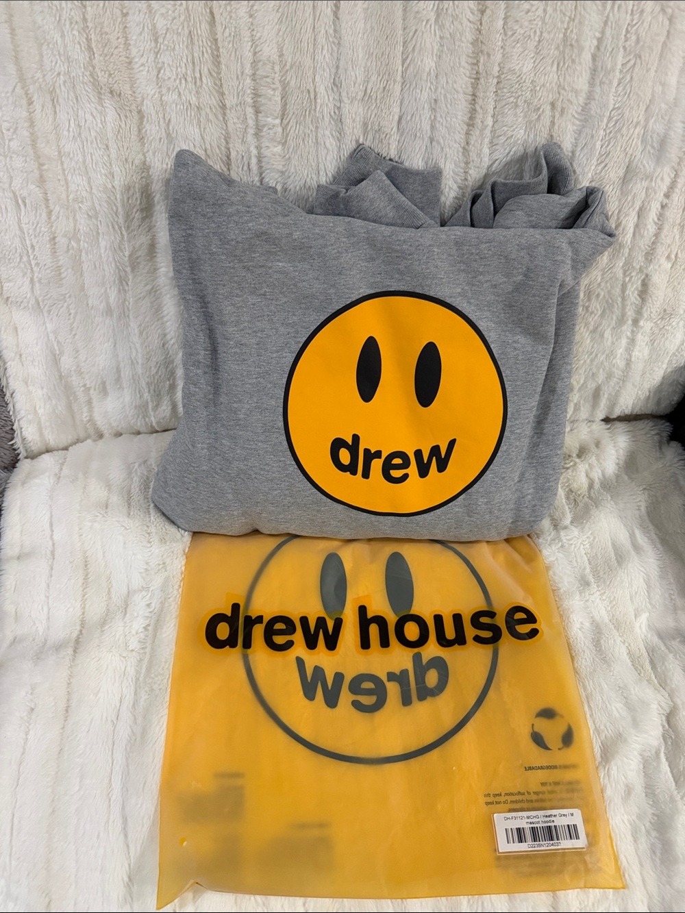 drew house Gray Hoodie with Yellow Smiley Logo